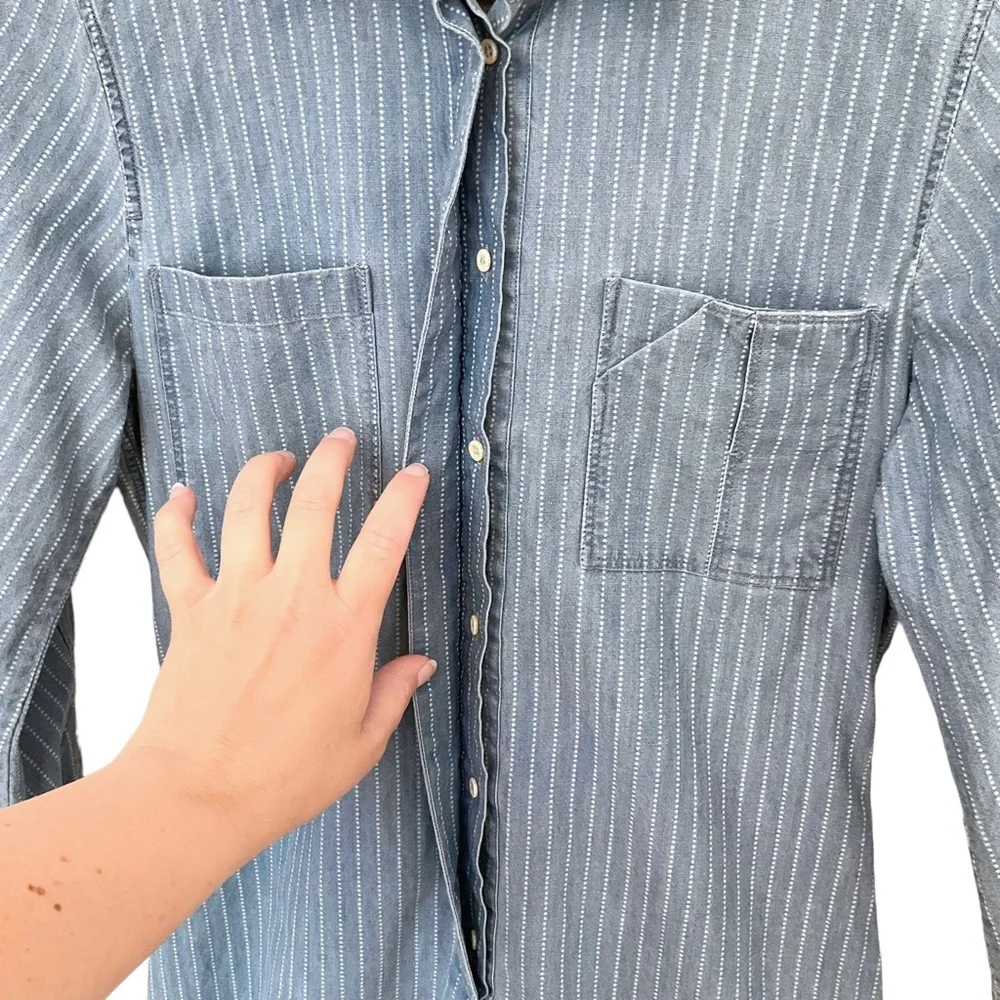 Levi’s Made & Crafted Light Blue Dotted Denim Shirt Dress With Pockets - Picture 6 of 16